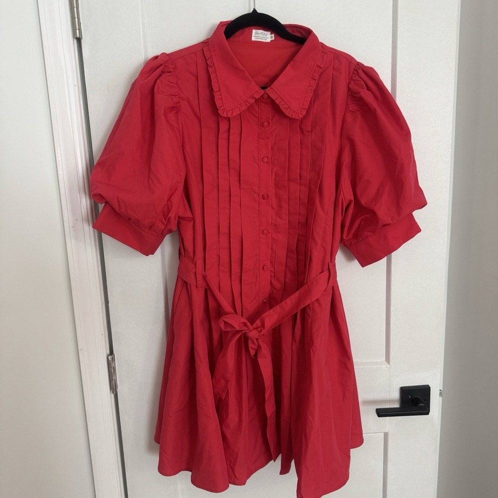 Shop The Mint Dress Nursing Mom Collection Red Ruffle Puff Sleeve Pleated Sz 2XL